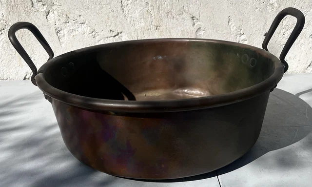 Bassine à Confiture En Cuivre Martelé - Diamètre 37 Cm - Poignées Laiton