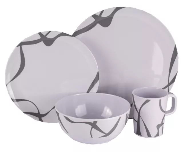 Melamine Dinner Set 16pc Interlock Heavy Duty Plates Cups Bowls Picnic Camping