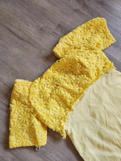 Vintage 1960's Sunshine Yellow Flower Polyester Long Dress