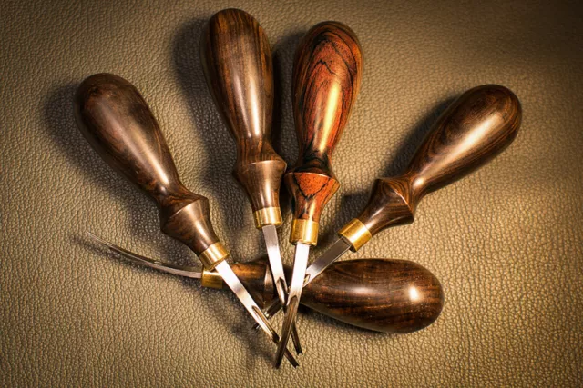 Beceros profesionales de borde artesanal de cuero de ébano y madera D2 herramientas de borde de acero XF