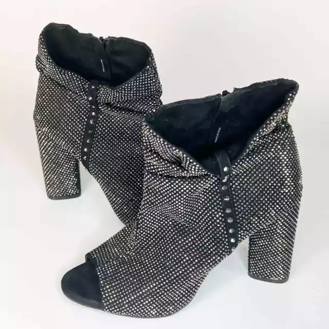 Gianni Bini Black & Silver Jewel Embellished Open Toe Booties Ankle Boots 8.5