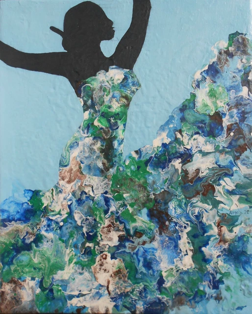 Pintura hecha a mano técnica pouring.Colección bailarina 130. Medidas 41x 33 cm.