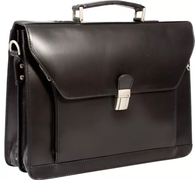 Executive Black Veg Tan Real Leather Briefcase Laptop Bag, Rrp Over £299