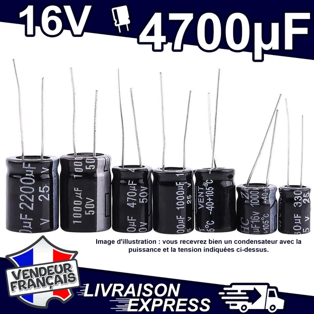 10 Condensateurs électrolytiques Panasonic 4700µF 6,3V 105°C - EEUFK0J472S - 18x15mm