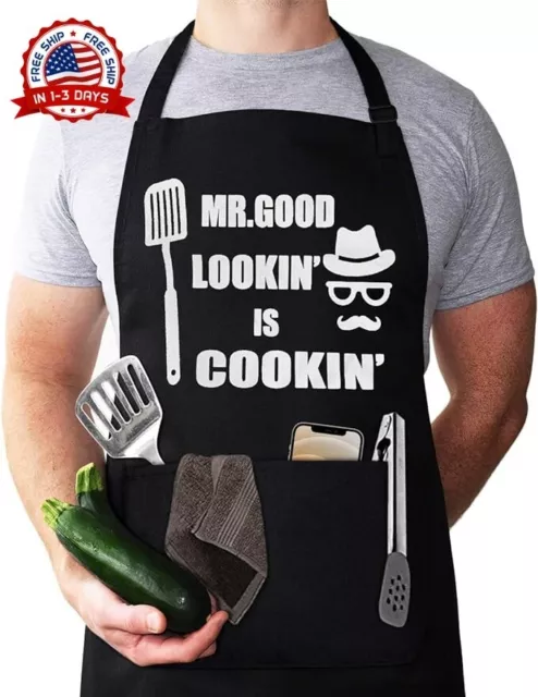 Delantal negro de cocina para hombre ajustable con bolsillos regalo hombre NUEVO