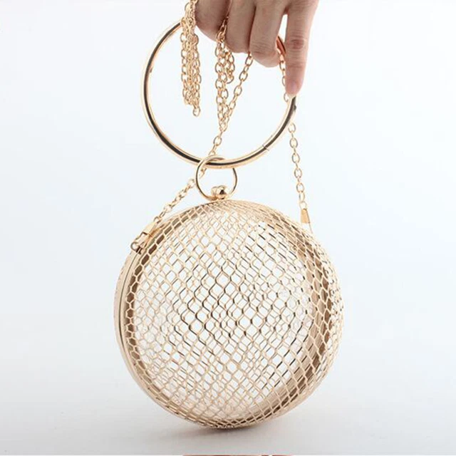 Sacs En Métal Creux Pochette Ronde À Bandoulière Femme Aux Femmes Banquet Dîner