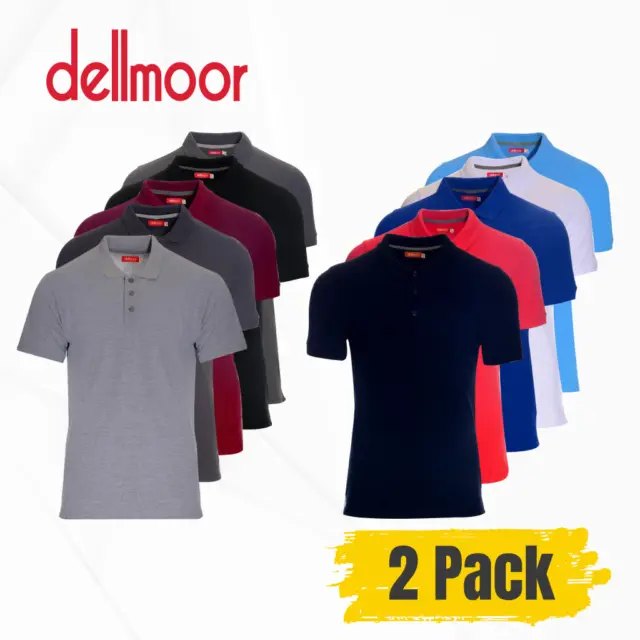 Mens Polo Shirts Pack of 2 Pure Cotton Short Sleeve Twin Pack Polo Shirt for Men