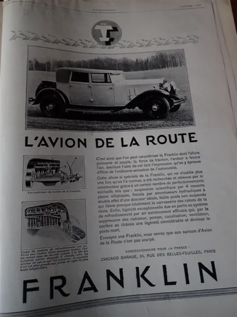 FRANKLIN automobile publicité papier ILLUSTRATION AUTO 1929 col