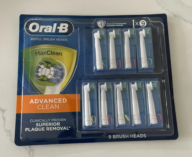 Nuevo/GENUINO Oral-B, Max Clean, acción hilo dental, cabezales de cepillo de recarga, paquete de 9