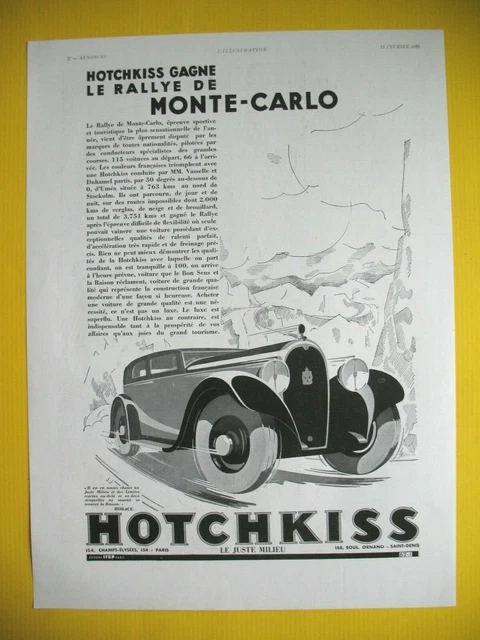 Hotchkiss Automobile Rally Monte Carlo Illustratio Kow 1932 Press Release