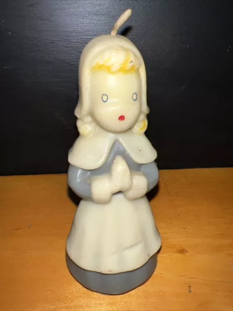 Vintage MCM Gurley Girl Pilgrim Thanksgiving Unused Wax Candle 5.5” Label