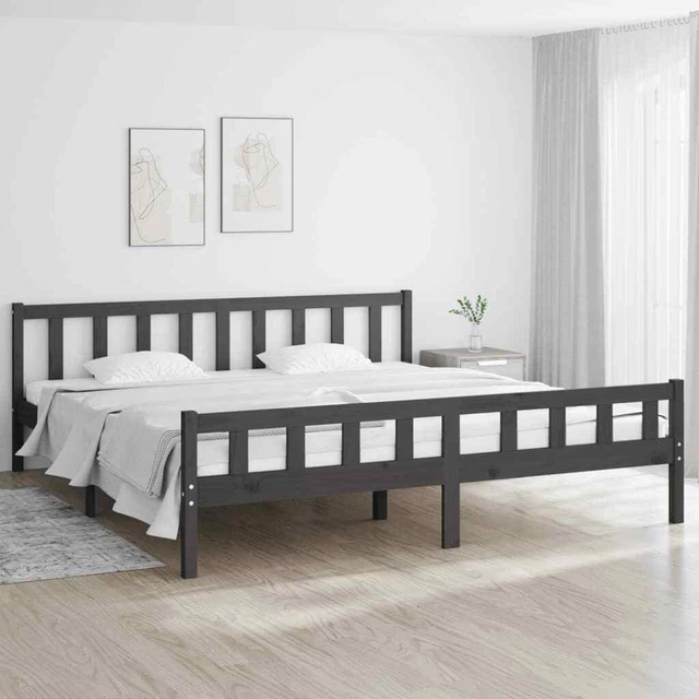 BED FRAME GREY Solid Wood 180x200 cm Super King Size £160.08 PicClick UK