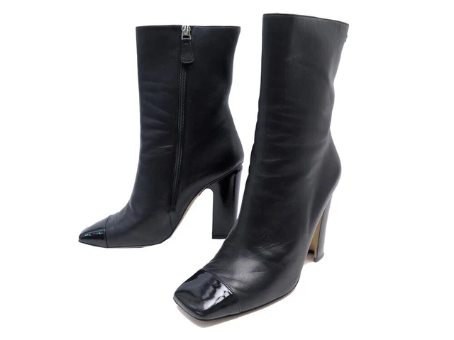 Chaussures Chanel Bottines G29984 40 En Cuir Noir Leather Boots Shoes 1500€