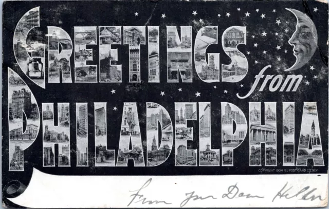 Large Letter Greetings from Philadelphia Pennsylvania - 1907 udb Postcard - Moon