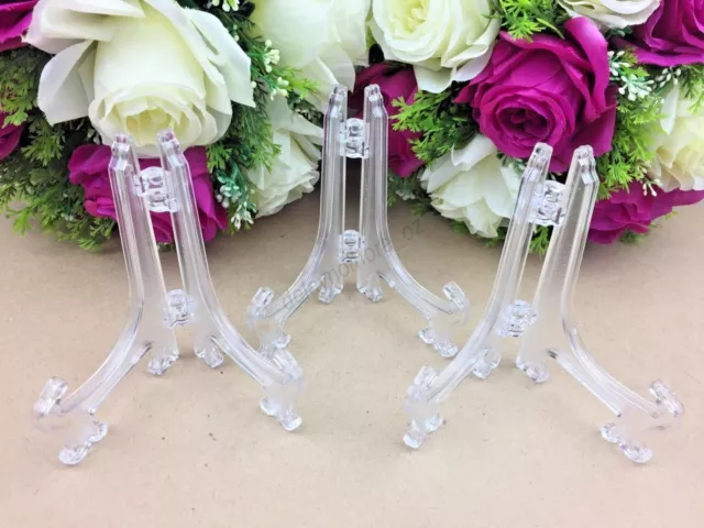 3 x Clear Plate Plastic Stand Holder Display Easel Picture Frame Photo Bowl SML