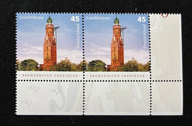 Bund, Mi. 2612 **, waagerechtes Paar mit Eckrand, Leucht. Bremerhaven Oberfeuer,