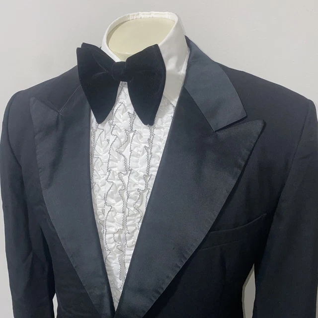 Vtg 50s 60s After Six Tuxedo Jacket Suit Black Blazer Retro Prom Disco MENS 46 R