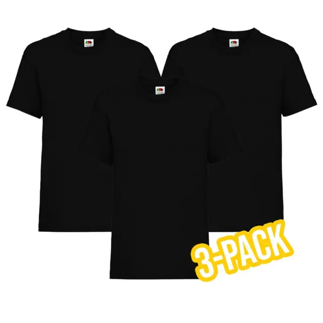 Kids Fruit Of The Loom 3-Pack Boys Girls School PE Uniform T-Shirt Black Tee Top