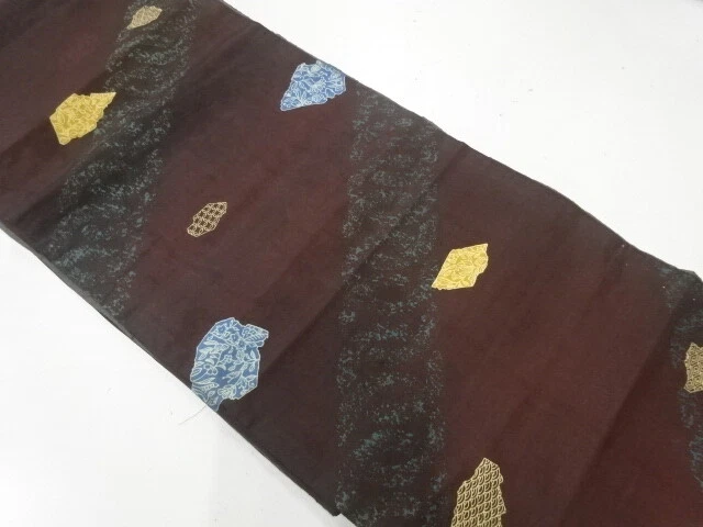 37198# Japanese Kimono / Antique Chuya Obi / Woven Flower & Shikishi Pattern