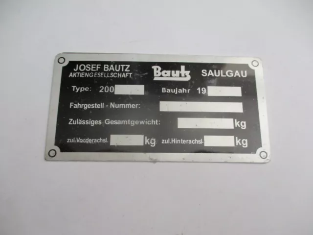 Typenschild Schild Josef Bautz Oldtimer