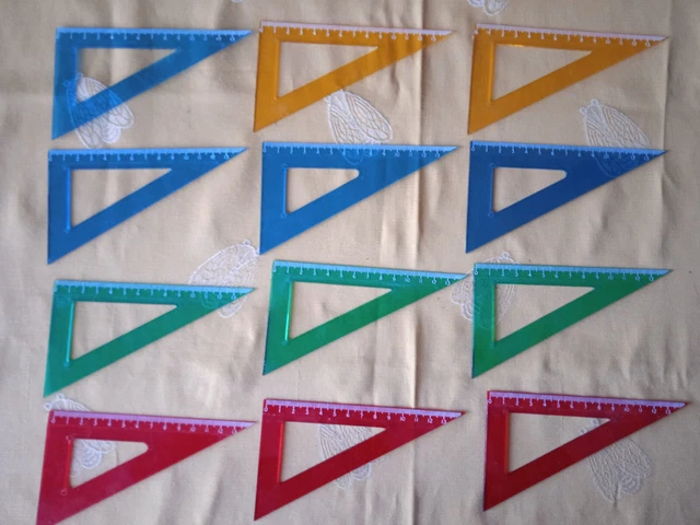 Lot De 12 Équerres Géométriques - 6 Rouges + 6 Jaunes - Transparentes Avec Échelles - Pour École Et Dessin