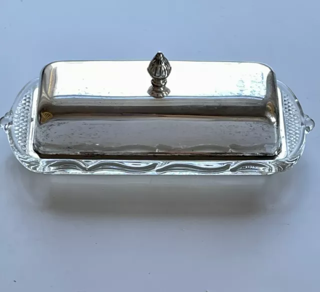 Vtg. Fisher Sterling Silver & Glass Butter Dish
