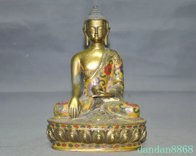 8" Tibetan Buddhism bronze Cloisonne Gilt Sakyamuni Medicine Buddha statue