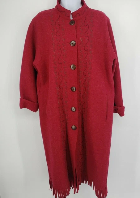 J.Jill Womens Medium Red Peruvian Alpaca Long Jacket Wool Embroidery