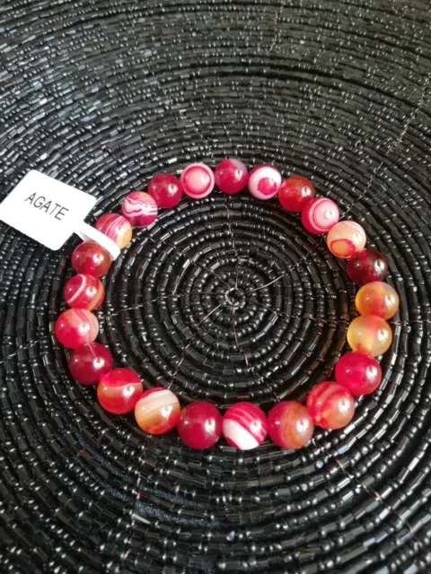 Bracelet perles naturelles agate rouge 8mm (Véritable) lithothérapie bijoux mode