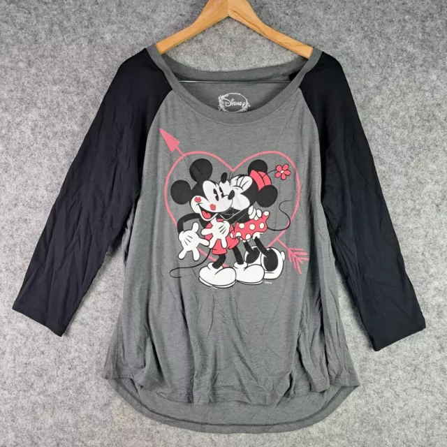 Disney Shirt Womens Large Grey Long Sleeve Round neck Mickey Minnie 6098