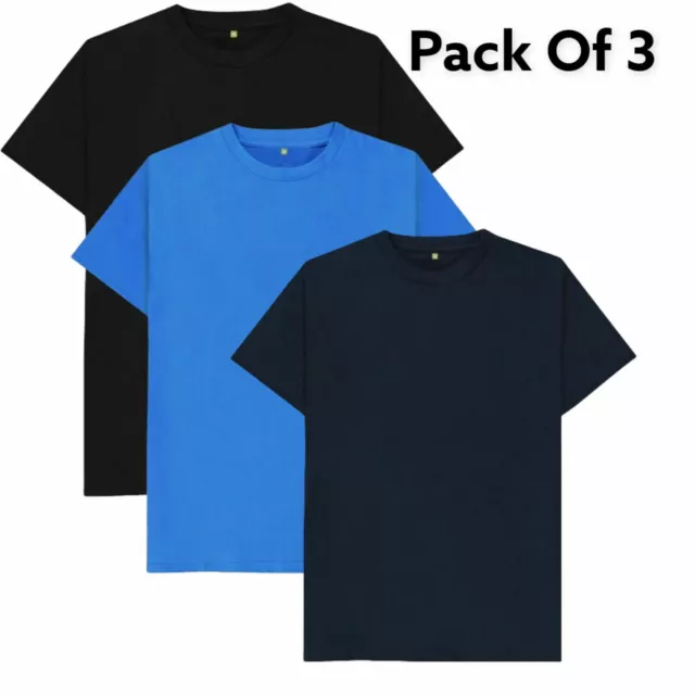 T shirt Pack of 3 Mens Womens Cotton Plain Short Sleeve Tee T-Shirt Tops S-XXL