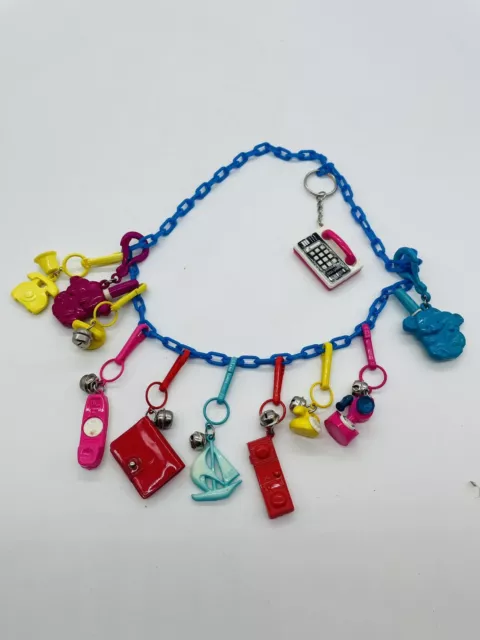 Vintage 1980s Plastic Bell Charm 80s Charm Necklace 11 Charms Telephones