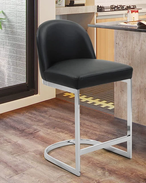 Iconic Home Xander Counter Stool Chair PU Leather Armless Half-Moon Chrome