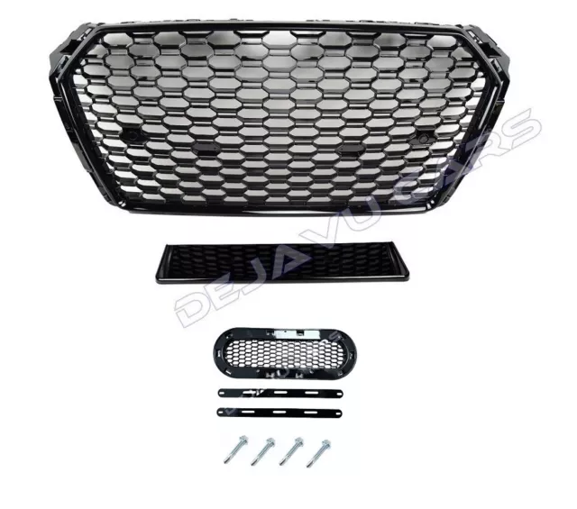 RS4 Look Grill für Audi A4 B9 S4 Sline Limo Avant Wabengrill Kühlergrill Schwarz 2