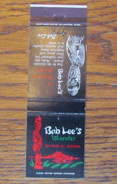 Tiki Bar Matchbook Cover: Bob Lee's Islander Boston, Ma Empty Matchcover -C24