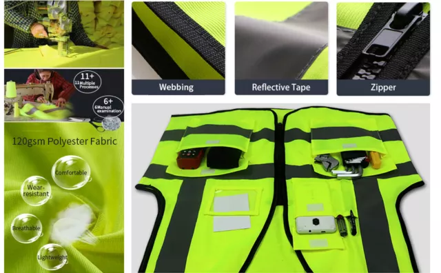 5 Pockets Safety Vest Reflective Belt Straps W/ High Visibility Stripes Security 3