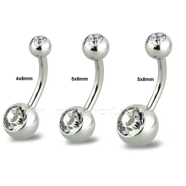 14G Double Gem 316L Surgical Steel Navel Ring Belly Button Ring