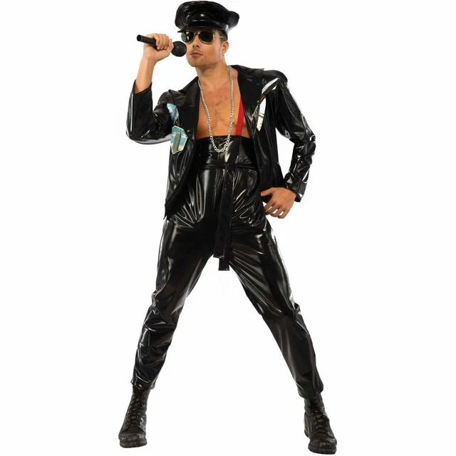 QUEEN FREDDIE MERCURY BLACK VINYL LEATHER STYLE w/ HAT HALLOWEEN COSTUME