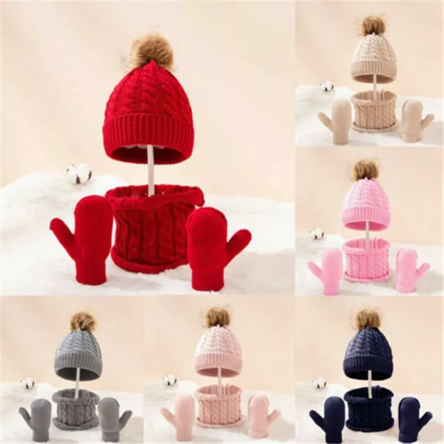 Knitted Cute Hat Children Scarf Gloves Girls and Boys Winter 3pcs/Set