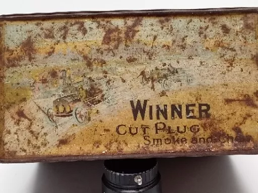 1910 Antique Winner Cut Plug Snoke & Chew Lunch Box Pail Tobacco Tin J Wright Co