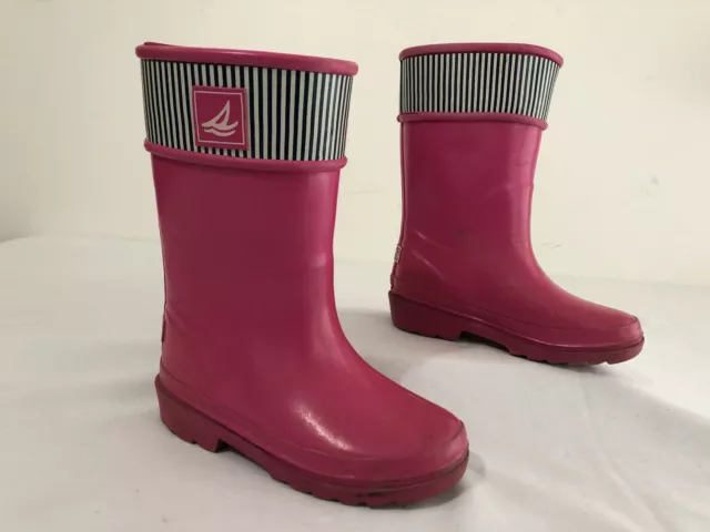 SPERRY Top-Sider Waterproof Rubber Rain Boots Pelican Pink Navy Stripe Girls 10 SPERRY Top-Sider Waterproof Rubber Rain Boots Pelican Pink Navy Stripe Girls 10