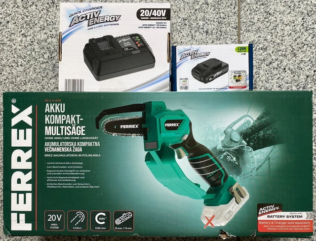 FERREX 20V AKKU Kompakt-Multisäge Kettensäge mit 20V Akku und 20/40V ...