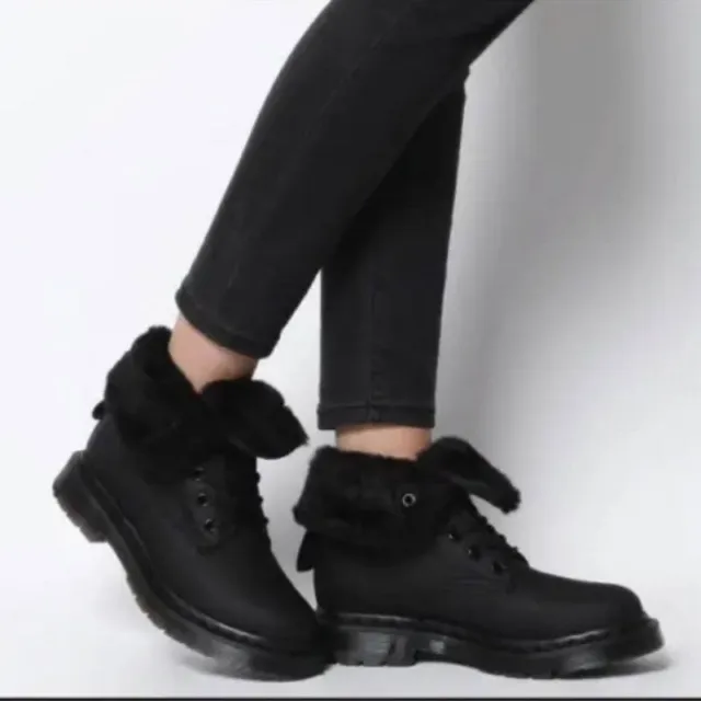 Dr Martens 1460 Kolbert Black Leather Fur Wintergrip Boots Women Sz US 5 New NWT