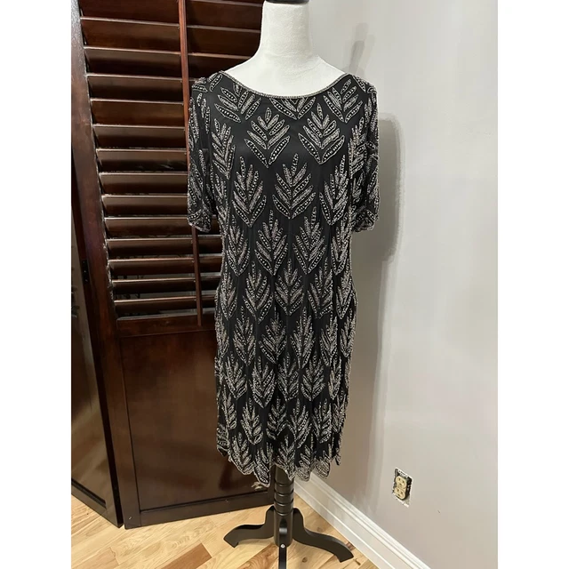 Pisarro Nights Womens Dress Black Beads Floral Midi Party Cocktail Plus 18 New