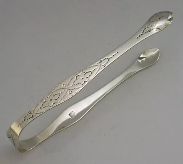 Bateman Antique Sterling Silver Bright Cut Sugar Tongs 1803 Georgian