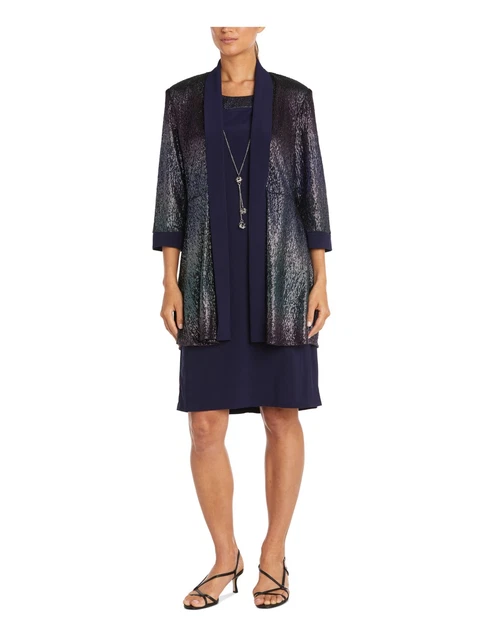 R&M RICHARDS Womens Navy Shawl Collar 3/4 Sleeve Open Front Party Cardigan 6