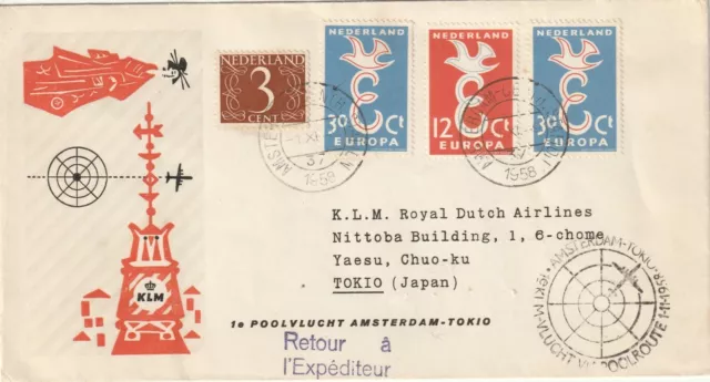 1958 Netherlands cover First Flight from Amsterdam to Tokyo