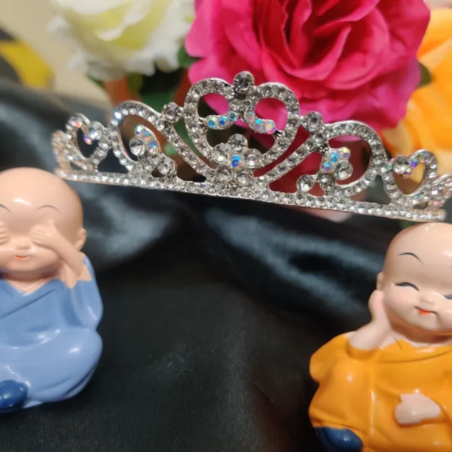 Princess Rhinestone CZ Crown Crystal Headband Silver Tiara Crown Sweet 16 Prom