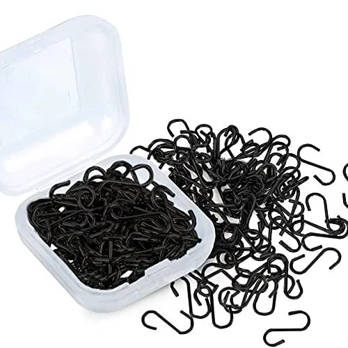 200 Pieces 0.55 Inch Mini S Hooks Connectors S-Shaped Wire Hook with Black