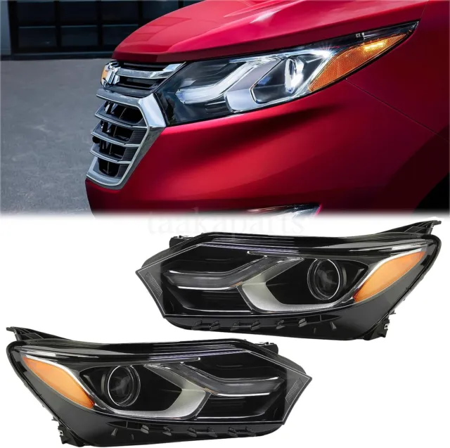 Headlights Headlamps Pair Halogen w/LED DRL For 2018 2019 2020 Chevy Equinox